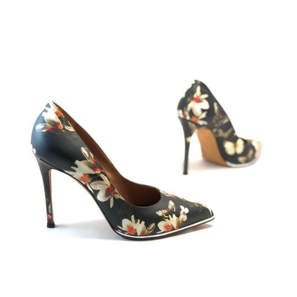 GIVENCHY Black Leather Floral Print Pumps Size EU:37.5 - Picture 1 of 10